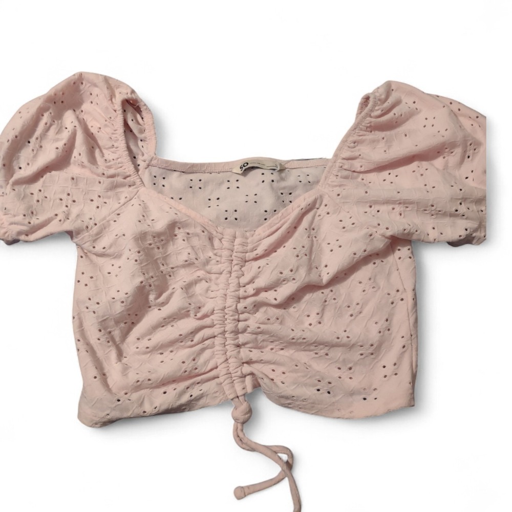 Crop Top‎ Eyelet Blouse Large Coquette Milkmaid Peasant Smocked Festival Casual